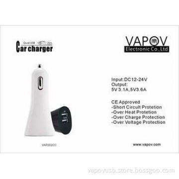 3.6A Intelligent  PC Shell Dual USB Car Charger For Apple /